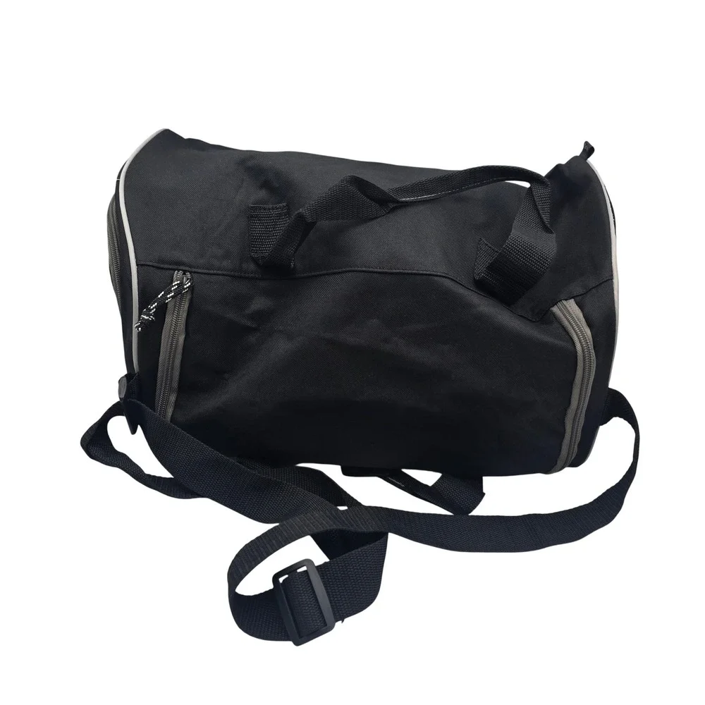 Powerade Black Canvas Athletic Duffel Gym Bag Reflective Trim Shoulder Strap - Picture 5 of 10